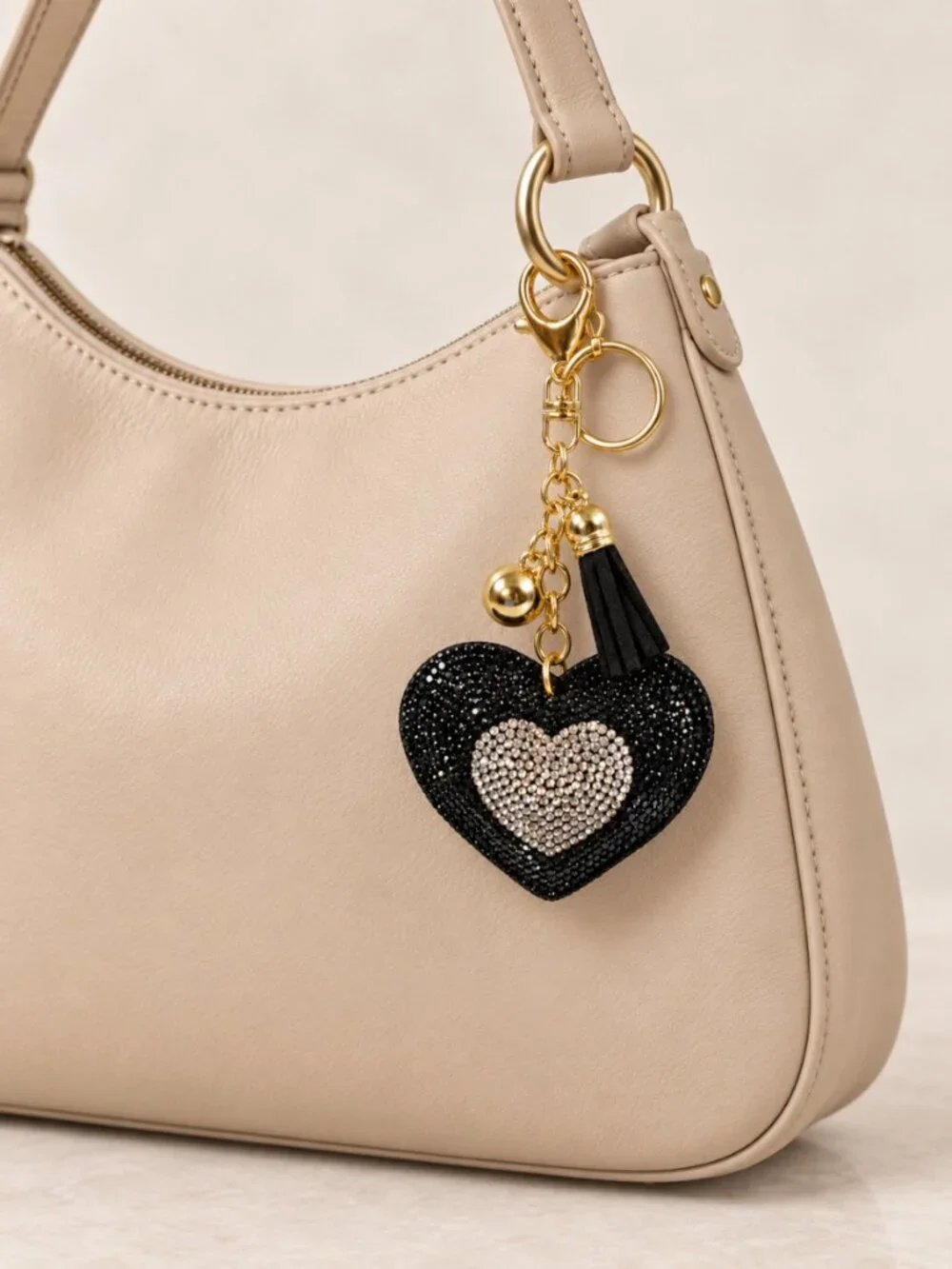 Set of 2 Sparkly Heart Bag Charms Keychains New